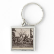 Cart pulled by two oxen at Mandalay, Burma Keychain