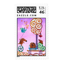 Cart with Magical Tree and Bench Postage Stamps