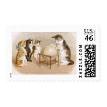 Cartographer Cat and Three Kittens Stamp
