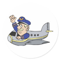 Cartoon Airplane Round Sticker