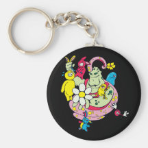 cartoon aliens and bunnies funny vector keychains