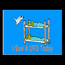 Cartoon aliens seeing UFO postcards