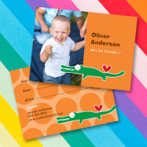 Cartoon Alligator Kids Custom Photo Playdate Card Business Card Template