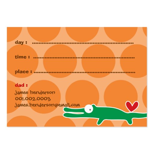 Cartoon Alligator Kids Custom Photo Playdate Card Business Card Template (back side)