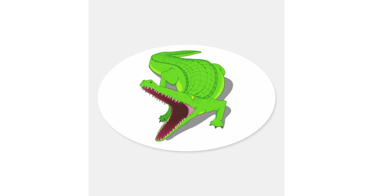 Cartoon Alligator with Its Mouth Open Oval Sticker | Zazzle