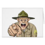 Cartoon angry army drill sergeant shouting greeting card