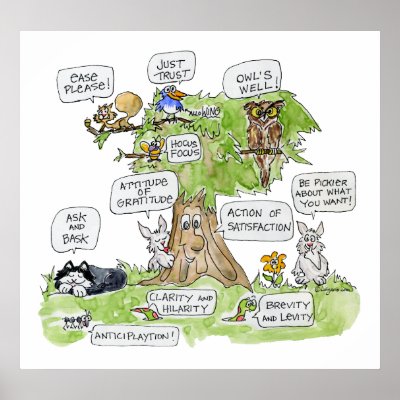 Cartoon Animals Talking Tree Nature Poster by zooogle