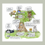 Cartoon Animals Talking Tree Nature Poster
