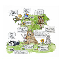 Cartoon Animals Talking Tree Nature Poster