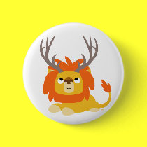 Cartoon Antlered Lion button badge