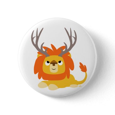 Cartoon Antlered Lion button badge by Lioness_Graphics