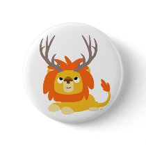 Cartoon Antlered Lion button badge