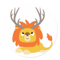 Cartoon Antlered Lion round sticker