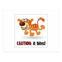 Cartoon baby tiger bites postcards