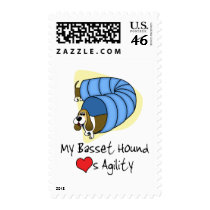 Cartoon Basset Agility Postage Stamps