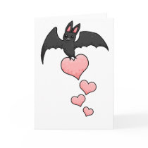 Cartoon Bat with hearts Greeting Cards