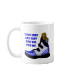 Cartoon beagle in big shoe, job is too big for me coffee mugs