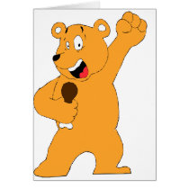 Cartoon Bear Holding Fried Chicken Drumstick Greeting Cards
