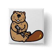 Cartoon Beaver for International Beaver Day Buttons