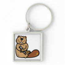 Cartoon Beaver for International Beaver Day Keychains