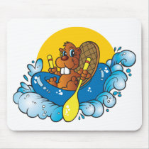 Cartoon Beaver River Rafting mousepads