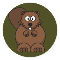Cartoon Beaver Round Sticker