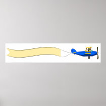 Cartoon Biplane with Blank Banner Poster