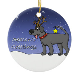 Cartoon Black Lab Reindeer Christmas Ornaments