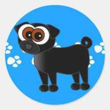 Cartoon Black Pug Pawprint Stickers