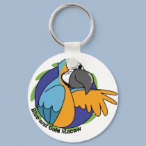 Cartoon Blue & Gold Macaw Keychain by MenagerieMayhem Cartoon Blue & Gold Macaw Keychain