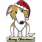 ornament_ps - Adorable Borzoi Christmas Ornament featuring the dog breed wearing a red Santa hat. The sign underneath him reads, "Merry Christmas!" Cute dog lover drawing will look adorable on your Xmas tree! Brown and white coat color.
