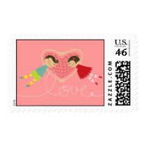 Cartoon Boy and Girl in Love Valentine Postage postage
