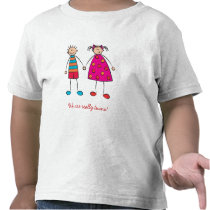 Cartoon Boy + Girl Cute Twins Fun Custom T-shirt by fat_fa_tin Cartoon Boy + Girl Cute Twins Fun Custom T-shirt