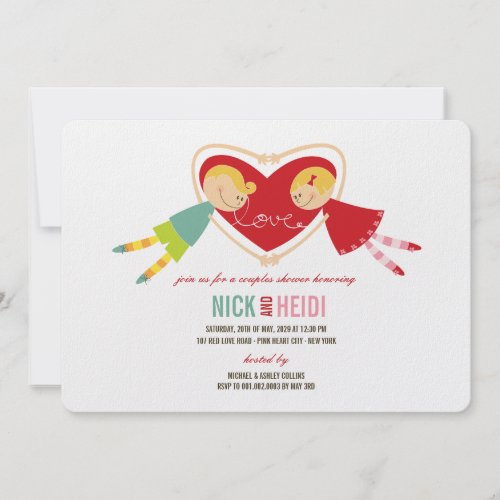 Cartoon Boy Girl Love Heart Couples Wedding Shower zazzle_invitation