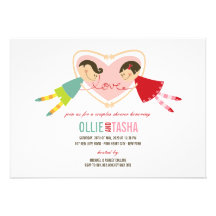 Cartoon Boy Girl Love Heart Couples Wedding Shower Invites