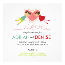 Cartoon Boy Girl Love Heart Couples Wedding Shower Custom Announcements