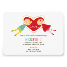 Cartoon Boy Girl Love Heart Couples Wedding Shower Custom Invitation