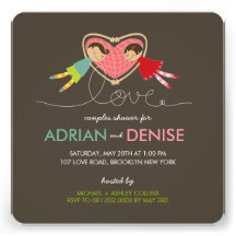 Cartoon Boy Girl Love Heart Couples Wedding Shower Custom Invite