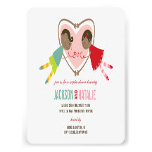 Cartoon Boy Girl Love Heart Couples Wedding Shower Personalized Announcements