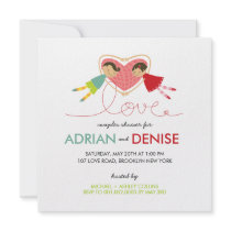Cartoon Boy Hearts Girl Couples Shower Party Custom Announcements