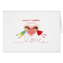 Cartoon Boy Hearts Girl Valentine Thank You Card