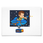 Cartoon Boy in imaginary Rocket Photo Print