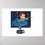 Cartoon Boy in imaginary Rocket Poster