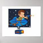 Cartoon Boy in imaginary Rocket Poster
