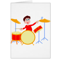 Cartoon boy playing drumset jagged edges cards