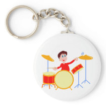 Cartoon boy playing drumset jagged edges keychains