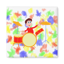 Cartoon boy playing drumset jagged edges magnets