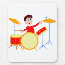 Cartoon boy playing drumset jagged edges mouse pads