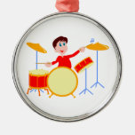 Cartoon boy playing drumset jagged edges ornaments