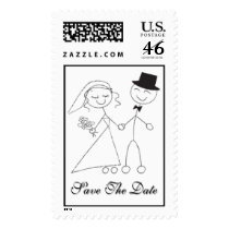 Cartoon Bride & Groom  Save The Date Postage Stamps